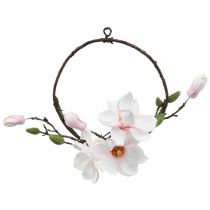Anel decorativo magnólia artificial decoração primavera para pendurar Ø24cm