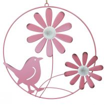 Itens Anel decorativo de metal pendurado decoração flores rosa Ø30cm 2 unidades