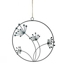 Itens Anel decorativo de metal, preto, para pendurar, com flores, Ø23cm, conjunto de 2, decoração de parede de verão