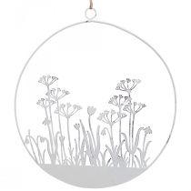 Anel decorativo flor decorativa de metal branco prado decoração primavera Ø22cm
