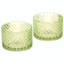 Itens Tigela decorativa de vidro para velas, suporte verde retrô, Ø10,5cm, 2 unidades