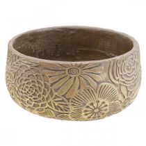Taça decorativa cerâmica flores douradas castanho Ø23.5cm A11.5cm