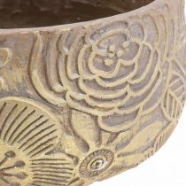 Itens Taça decorativa cerâmica flores douradas castanho Ø23.5cm A11.5cm