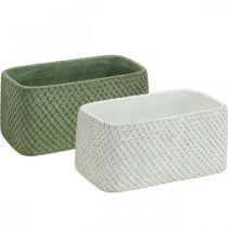 Tigela decorativa cerâmica verde branco relevo rede 23x12.5cm H11cm 2pcs