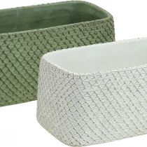 Tigela decorativa cerâmica verde branco relevo rede 23x12.5cm H11cm 2pcs