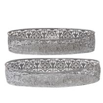 Itens Tigela decorativa de metal, padrão cinza, oval, 36 cm/33,5 cm de comprimento, conjunto de 2