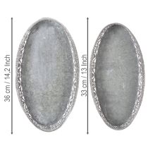 Itens Tigela decorativa de metal, padrão cinza, oval, 36 cm/33,5 cm de comprimento, conjunto de 2
