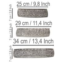 Itens Conjunto de 3 tigelas decorativas ovais de metal com padrão cinza, 25,5/29/34,5 cm