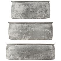 Itens Tigela decorativa de metal plug-in oval cinza L22,5/19,5/16cm conjunto de 3