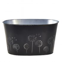 Itens Tigela decorativa de metal oval preto prata flores 20,5×12,5×12cm