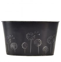 Itens Tigela decorativa de metal oval preto prata flores 20,5×12,5×12cm