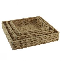 Itens Bandeja decorativa cesta quadrada metal natural 30/25/20cm conjunto de 3