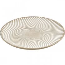 Itens Prato decorativo redondo branco ranhuras castanhas decoração de mesa Ø35cm H3cm