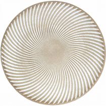 Prato decorativo redondo branco ranhuras castanhas decoração de mesa Ø35cm H3cm