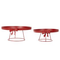 Itens Bandeja decorativa com suporte e laço de metal, 30 cm, conjunto de 2 peças