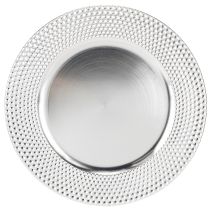 Itens Prato decorativo redondo de plástico prateado Ø33cm