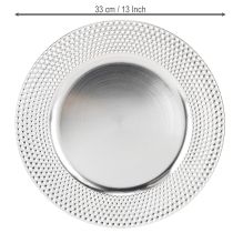 Itens Prato decorativo redondo de plástico prateado Ø33cm