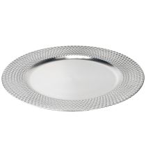 Itens Prato decorativo redondo de plástico prateado Ø33cm
