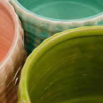 Vaso de cerâmica, mini plantador, decoração de cerâmica, vaso decorativo, padrão de cesta hortelã / verde / rosa Ø7,5 cm 6 unidades