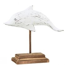 Decoração golfinho Albasia Decoração marítima em madeira branca 28×6,5×26cm