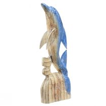 Figura de golfinho decoração marítima em madeira esculpida à mão azul Alt.59cm