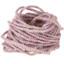 Itens Cordão de lã com fios rosa e dourados, 5m x 5mm com arame, para decoração e artesanato.
