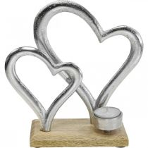 Suporte de luz para chá coração decoração de metal decoração de mesa madeira 22cm