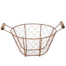 Itens Cesto redondo vintage de arame com alças de madeira, cesto de metal, acabamento enferrujado, Ø22cm