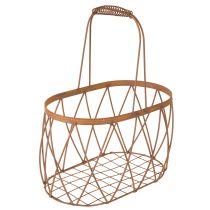 Itens Cesto oval de arame com alça, decoração de jardim, acabamento enferrujado, 30/25 cm, conjunto de 2