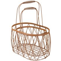 Itens Cesto oval de arame com alça, decoração de jardim, acabamento enferrujado, 30/25 cm, conjunto de 2