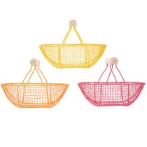 Itens Cesto de arame com alça de madeira. Design prático. Ideal para decoração de primavera, casa e escritório. 17 cm, 6 peças.