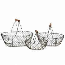 Itens Cesta de arame com alça de metal marrom 20/25 / 30cm conjunto de 3