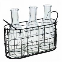Cesta de arame vaso para garrafas decoração de mesa de metal preto 23×9×12cm