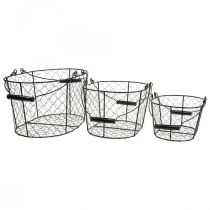 Itens Cesto de arame com alças metal preto 35/31/27cm conjunto de 3