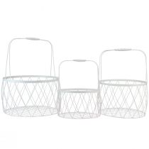 Itens Cesto de arame com alça cesto metal branco Ø25/30/35cm conjunto de 3