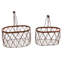 Itens Cesta de arame cesta de malha oval com alça para decoração de jardim ferrugem 30/25 cm conjunto de 2