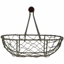 Itens Cesto oval de arame com alça, cinza, 17×11cm, A15cm, 2 peças