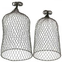 Itens Campainha decorativa em metal, auxiliar de escalada, capuz em arame castanho, pátina H50/41cm Ø30/25cm, conjunto de 2