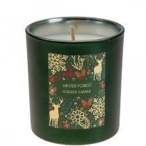 Vela perfumada Natal inverno floresta vela vidro verde Ø7/H8cm