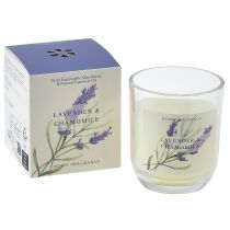 Itens Vela perfumada em vidro creme de lavanda e camomila Ø7,5cm Alt.8,5cm