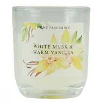 Itens Vela perfumada em vidro baunilha almíscar branco Ø7,5cm Alt.8,5cm