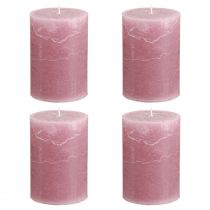 Itens Conjunto de 4 velas cilíndricas de cor sólida, rosa antigo, 70x100mm - Decoração romântica