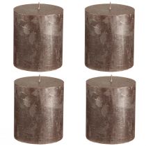Itens Conjunto de 4 velas cilíndricas marrons sólidas com acabamento metálico acobreado, 70×80mm – velas decorativas para estilo e aconchego.