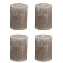Itens Conjunto de 4 velas cilíndricas marrons sólidas de 60×80 mm. Velas decorativas rústicas para um ambiente aconchegante.