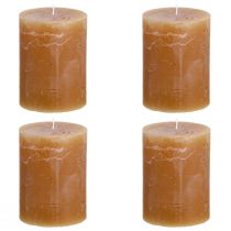 Itens Conjunto de 4 velas de pilar em tom caramelo sólido, 60×80mm, velas elegantes para decoração e aconchego.