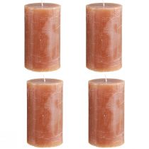 Itens Conjunto de 4 velas decorativas em tom caramelo sólido, 70×120mm, com longa duração, ideais para decoração de casa e mesa.