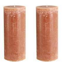 Itens Conjunto de 2 velas cilíndricas de cor caramelo sólida, 85x200mm, estilo rústico e romântico para decoração e iluminação.