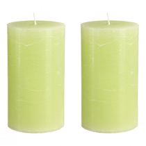 Itens Conjunto de 2 velas cilíndricas de cor sólida, verde limão, 85×150mm, velas de alta qualidade para criar um ambiente aconchegante e decorativo.
