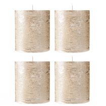 Itens Conjunto de 4 velas cilíndricas na cor platina, 70x80mm, longa duração, velas decorativas de alta qualidade.