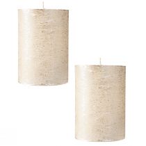 Itens Velas de pilar premium na cor platina, 85x120mm, longa duração, conjunto de 2